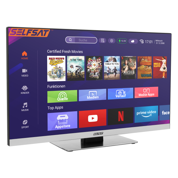 SELFSAT SMART LED TV 1255 (55cm/22") rahmenloser TV inkl. DVB-S2/C/T2 HD Tuner mit WLAN u. Bluetooth