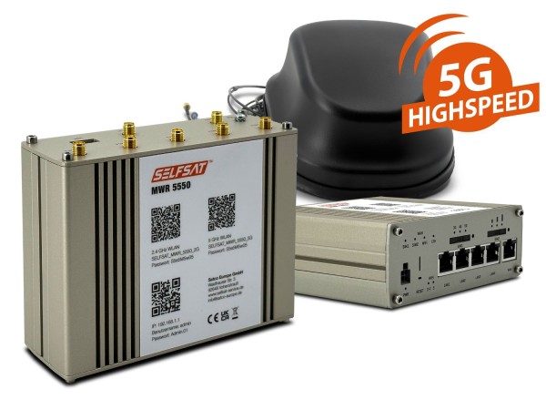 SELFSAT MWR 5550 ( 4G / LTE / 5G & WLAN Internet Router bis 3,3 Gbps inkl. 5G Dachantenne )