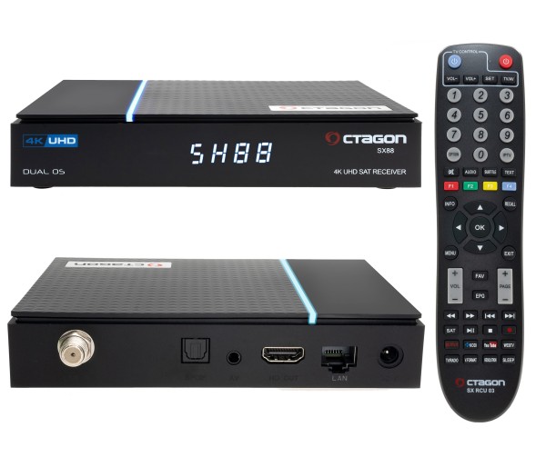 Octagon SX88 V2 4K UHD Sat IP-Receiver Linux E2 + Define OS, DVB-S2, Kartenleser, HDMI, Schwarz