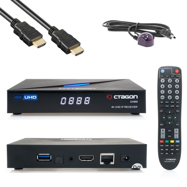 OCTAGON SX888 4K V2 WL ULTRA HD IP HDMI USB H.265 Stalker Multistream IPTV Receiver Schwarz