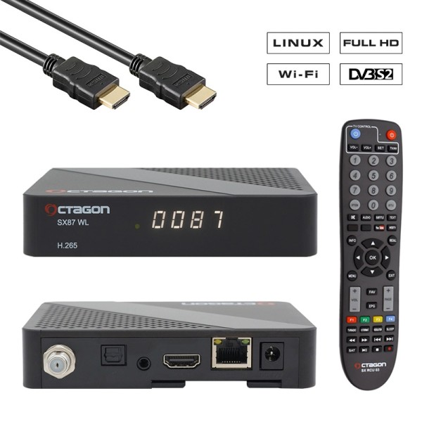 OCTAGON SX87 WL Full HD IP H.265 Linux WiFi LAN HDMI DVB-S2 Sat IP Receiver Schwarz