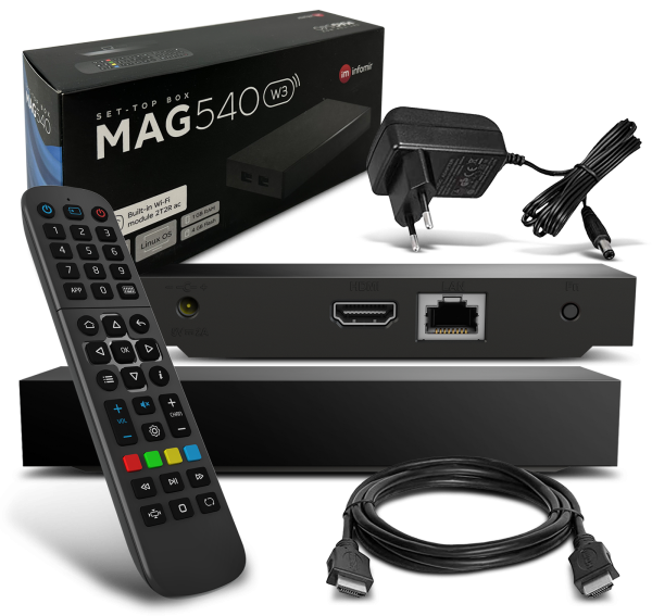 MAG 540w3 IPTV Set Top Box 1GB RAM 4K HEVC H 265 Unterstützung Linux WLAN integriert