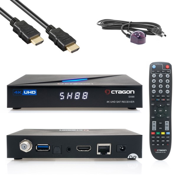 OCTAGON SX88 4K WL UHD S2+IP HDMI USB Kartenleser H.265 Stalker IPTV Multistream Receiver Schwarz